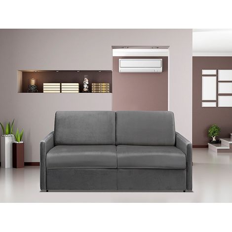Canapé 3 places convertible express en velours gris anthracite - Couchage 140 cm - Matelas 18 cm CALIFE (1/5)
