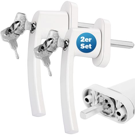 MONZANA® Fenstergriffe Abschließbar mit Schloss Kindersicherung Silber 35mm Stiftlänge 2 Schlüssel Fensterbeschlag Balkon Türgriff Einbruchschutz 2x weiß