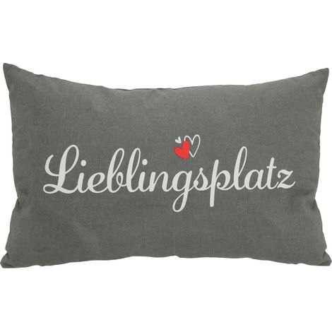 Kissen Lieblingsplatz grau - 50x30 cm - Deko Couch Sofa Zier Kuschel Kissen Herz