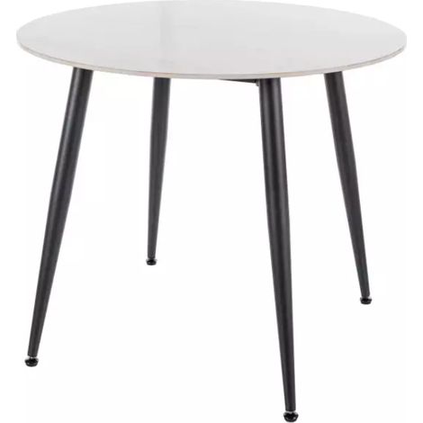 Table ronde 90 cm blanche céramique et pieds noirs NERISIA (1/3)