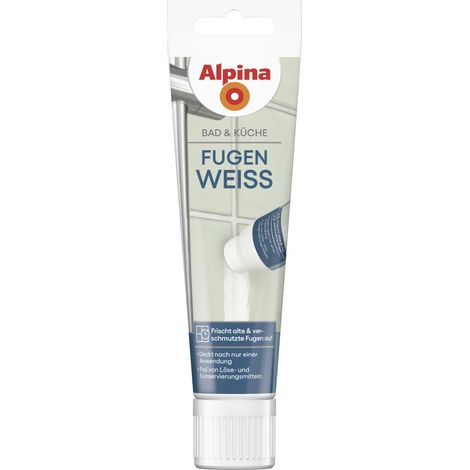 ALPINA Bad & Küche Fugen Weiß - Fugenfarbe mit Schwammtube für strahlend saubere Fugen in Bad & Küche - Deckt nach 1 Anwendung, 100ml