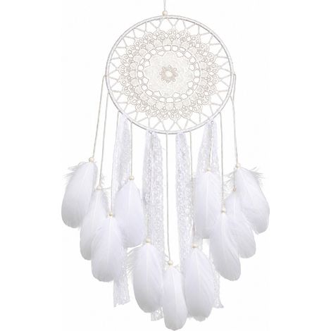 Attrape-rêves en dentelle faite main, blanc, décoration murale pour chambre (1/2)