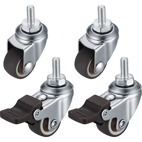 Lot de 4 petites roulettes pivotantes pour meubles, 25 mm, M6, avec frein, pivotantes à 360°, silencieuses, antidérapantes, avec filetage, pour meubles intérieurs et extérieurs (1/5)