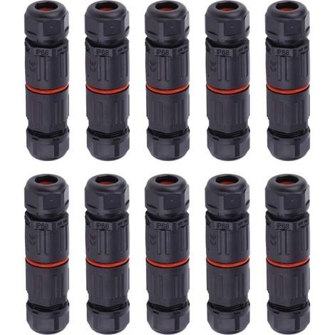 10 PCS IP68 Etanche Connecteur de Câble Electrique, Femelle 3 Broches Prise de Courant Extérieure Raccord de Connecteur Fil Etanche, Connexion de Câble Extérieur de Manchon pour Câble Souterrain (1/5)