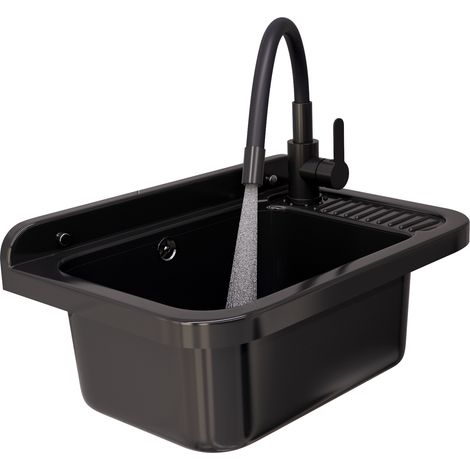 Évier utilitaire noir Granitan POLO avec robinet GRADO PLUS et siphon inclus (1/5)