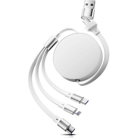 6-in-1 Multi-Ladekabel, USB-C/Lightning/Micro-USB 100W mit PD/QC, für iPhone 16/15, Galaxy, Huawei, iPad - 110cm einziehbares Ladekabel (Gelb) (1/5)