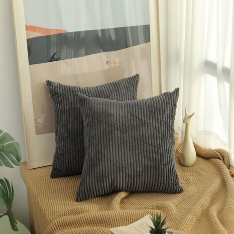 Pair (Gris Foncé) Housse de Coussin lot de 2 housse de coussin en velours 45x45 cm, housse de coussin de canapé en velours côtelé) Housse de Coussin lot de 2 housse de coussin en velours 45x45 cm