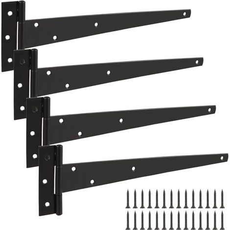 Satz mit 4 schwarzen T-Scharnieren aus Metall, 327 mm, mit rostbeständiger Pulverbeschichtung für Gartentore