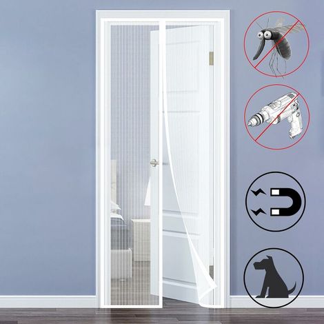 Moustiquaire de fenêtre　MagnéTique Moustiquaire 90x210cm Rideau Anti Mouche Porte sur Mesure de Porte sans Percer pour Porte d Entrée Intérieur/Patio/Coulissante, Blanc (1/5)