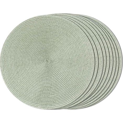 Sets de table ronds en PP vert clair, résistants à la chaleur, lavables, lot de 8, 38 cm de diamètre. (1/5)
