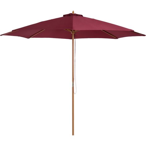 Roter, doppelwandiger Gartenschirm aus Holz, Ø 3 x 2,5 m, hochdichtes, UV-beständiges Polyester (1/5)