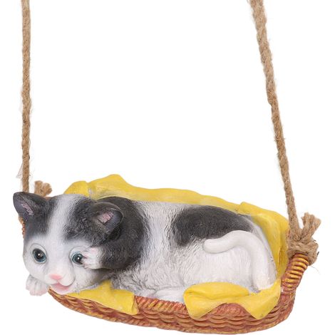 Statue de chat en résine, statue de chaton, pendentif décoratif pour la maison et le jardin, chat noir et blanc (1/5)