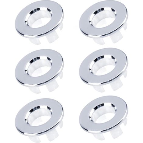 Ensemble de 6 anneaux de trop-plein pour lavabo - anneau de trop-plein pour WC - anneau de trop-plein pour salle de bain - cuivre fin - argent (1/5)