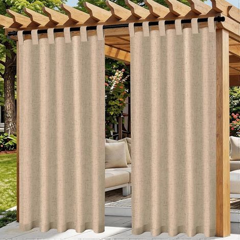 Lot de 2 rideaux d'extérieur résistants aux intempéries - Rideaux imperméables et de protection solaire - 132 x 213 cm (1/5)