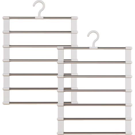 Pack of 2 Trouser Hangers, Trouser Hangers, Space-Saving 6 Levels, Multi-Tier Hanger, Foldable Non-Slip Trouser Stand, Trouser Hanger Made of Stainless Steel, Trouser Holder for Wardrobe, Scarves (1/5)