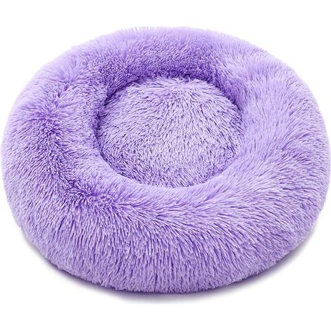 Coussin rond pour chien, chat ou chiot, doux et moelleux, violet, taille M, 60 cm. (1/5)