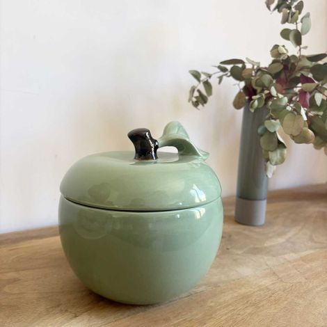 Boîte Pomme avec couvercle coloris matcha pour tout ranger H17cm (1/4)