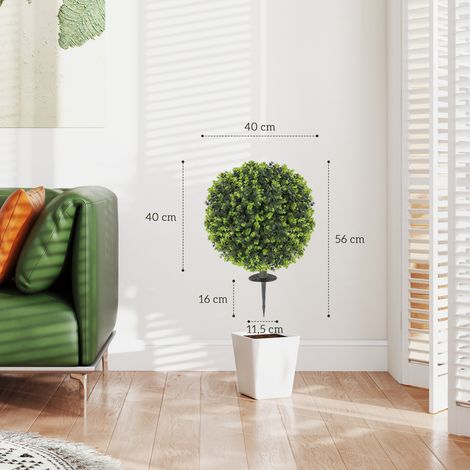 Lot de 2 plantes artificielles, boules de buis artificiel avec piquet, pour une utilisation intérieure et extérieure, résistantes aux UV, vertes (1/5)