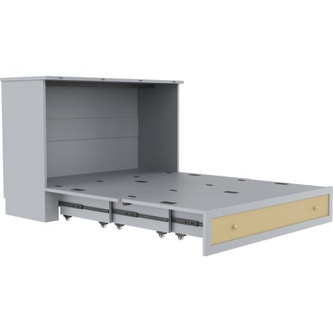 Cama armario 140x200 cm abatible con cajón de gran capacidad, estante en cabecero, USB y enchufe integrados, en color gris y MDF, sin colchón CHICFURN (1/5)