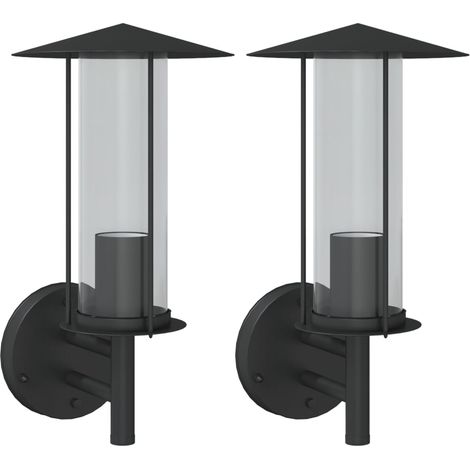 Set di 2 eleganti applique da giardino per esterni IP44 17,5 x 17,5 x 33 cm acciaio inox nero 020056566