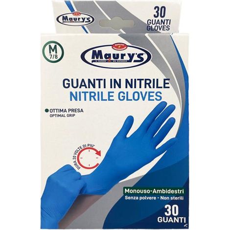 MAURY'S GUANTI NITRILE SUPER RESISTENTI 30 PZ TAGLIA M - 7/8 OTTIMA PRESA