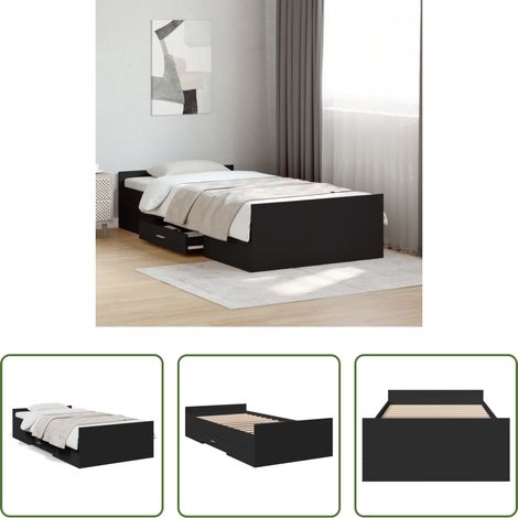 Holzwerkstoff Bettgestell - Bettgestell mit Schubladen Schwarz 75x190 cm Holzwerkstoff (1/5)