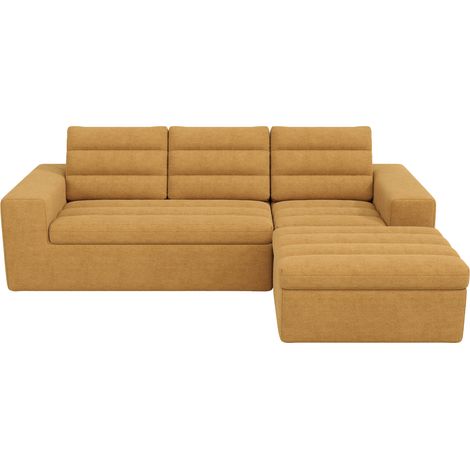 Canapé d'angle modulaire en chenille orange 4 places avec pouf, design sans cadre, dimensions 253 × 161 × 89 cm (1/5)