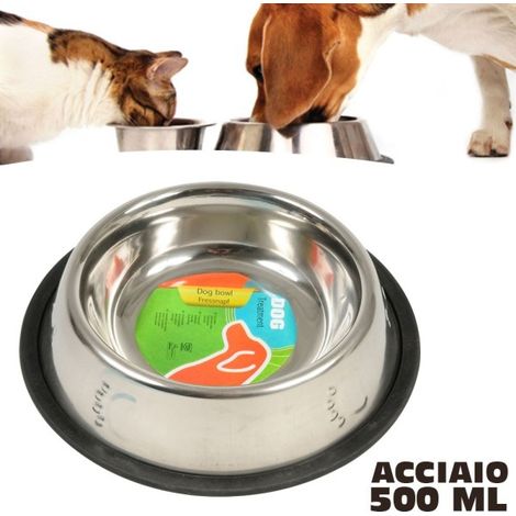 Trade Shop - Tazón Para Perros Gatos En Acero 21 Cm Antideslizante Para Alimentos Crocheta De Agua -