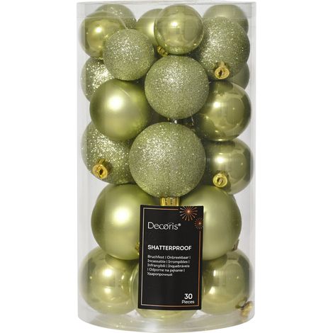 Set 30 palline di natale infrangibili mix finiture D 6 cm verde pistacchio Peraga Christmas
