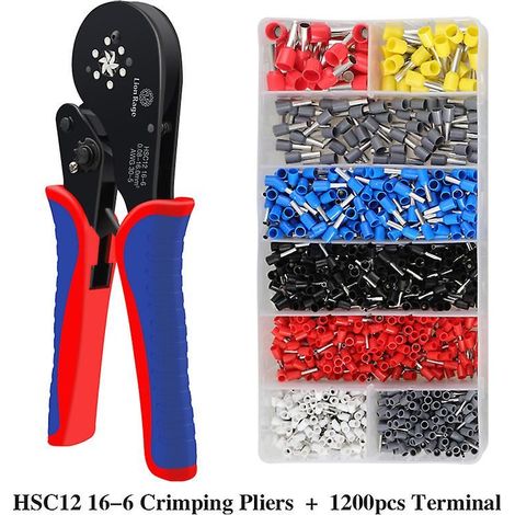 Pince de serrage, kit d'outils de serrage Lytool 0,08-16 mm/28-5 AWG, avec 1000 chevilles de serrage électriques, pince auto-ajustable, outil de serrage (1/3)