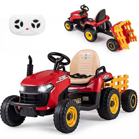 Tractor eléctrico infantil de 24 V con remolque y mando a distancia.