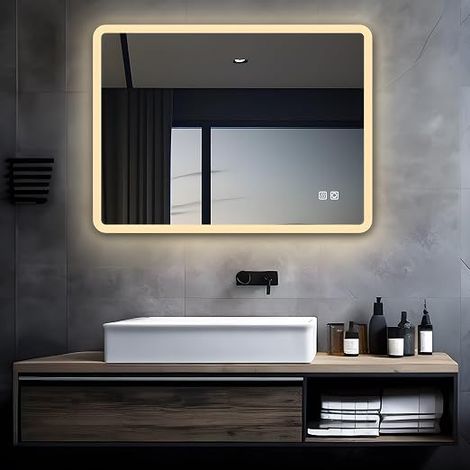LED Bathroom Mirror 60 x 50 cm Touch Mirror Dimmable Warm White Light Anti-Fog Bathroom, Toilet, Hallway (1/4)