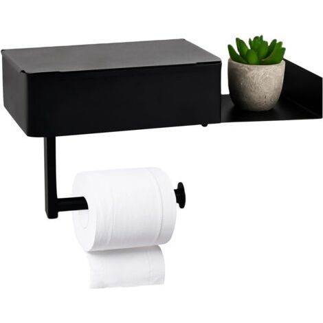 Porte-papier toilette mural avec boîte à mouchoirs, acier inoxydable noir, fixation sans perçage pour salle de bain (1/4)