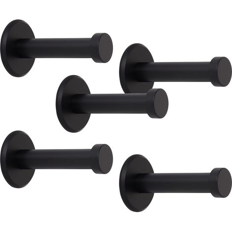 SOTECH Garderobenhaken TALEA (Ø 10 / 15 mm) Edelstahl massiv inkl. Befestigungsmaterial, schwarz eloxiert (Länge 50 mm, Gesamtlänge 53 mm), 5 x Wandhaken