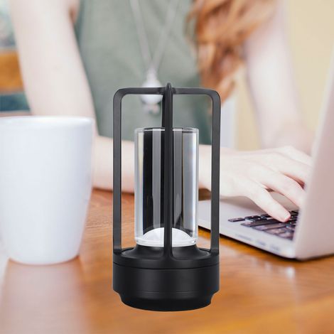 Tragbare kabellose Touch-LED-Schreibtischlampe mit 16 Farbtemperaturen, RGB-Dimmung, Fernbedienung, wiederaufladbar, Nachttischlampe, Möbellampe, Esstischlampe, schwarz. (1/5)