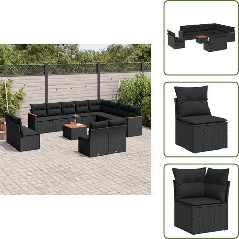Salon de jardin avec coussins 13 pcs noir résine tressée - Ensemble Salon De Jardin - Mobilier Extérieur - Jardin Design - Chaise Lounge - Set Salon (1/5)