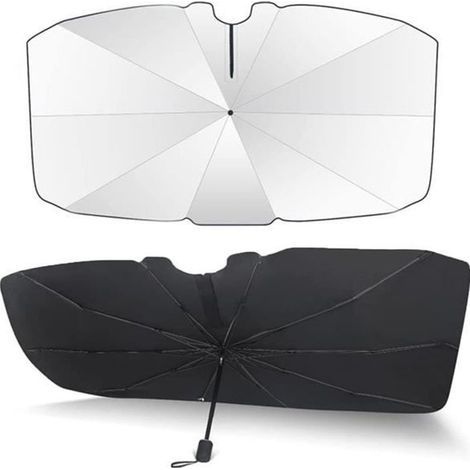 (Silberner) Windschutzscheiben-Sonnenschutz 57 x 31 Zoll – 360° drehbar – faltbar – UV-Schutz (1/4)