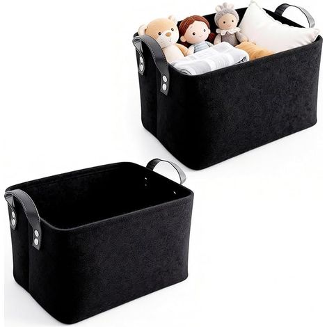 Panier de Rangement Feutre Noir avec Poignées 34 X 24 X 20 cm Petit Panier Rangement Tissu Vêtements Jouets Produits de Bureau et Autres Articles Divers (1/5)