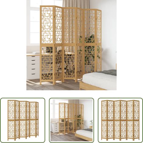 Wohnzimmer - 6-tlg. Raumteiler Braun Massivholz Paulownia (1/5)