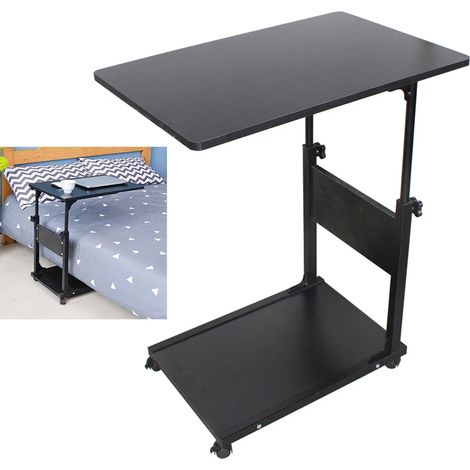 Mesa auxiliar portátil con ruedas, 6,5 kg, 55 a 80 cm Altura regulable, 50 x 35 cm, Negro