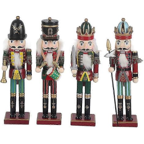 Lot de 4 Soldats Casse-Noisette en Bois 30cm, Figurines Décoratives de Noël sur Socle, Ornements pour Sapin et Maison, Cadeau de Fête Idéal (1/5)