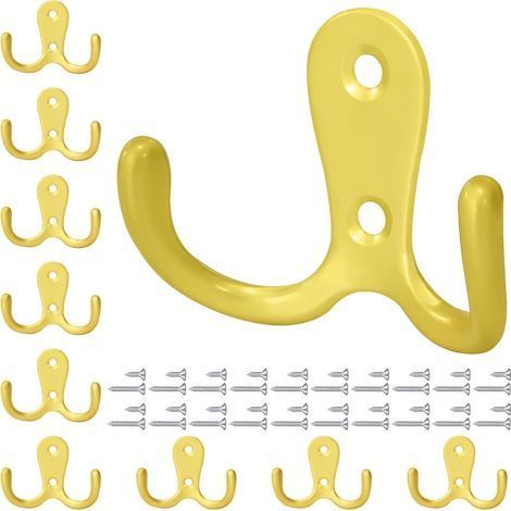 Crochet Porte Manteau Double Patères à Vêtements avec Vis Crochet de Manteau Mural pour Salle de Bain Cuisine 10 Pièces Or (1/5)