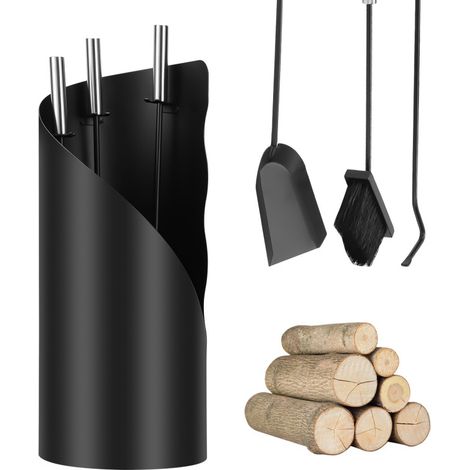 SWANEW Set 4 pezzi per la pulizia del camino in acciaio inox con gancio paletta per la cenere spazzola per camino e supporto da 50cm (1/5)