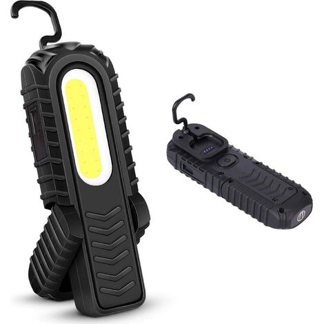 Lampe de travail LED rechargeable, lampe d'inspection frontale LED COB 5 W avec crochet et base magnétique pour voiture, camping, urgence (noir) - Crezuo