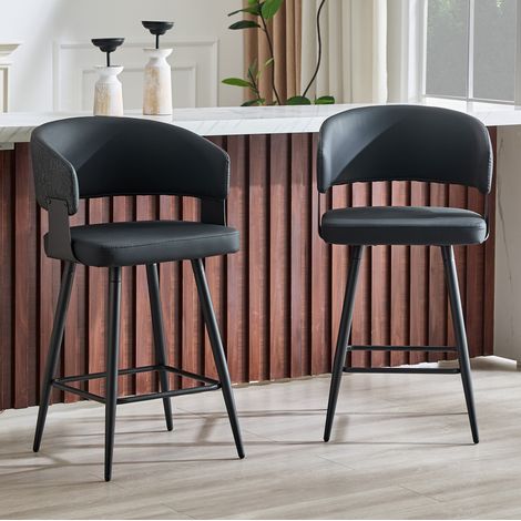 Set de 2 sillas de comedor modernas tapizadas en PU negro con respaldo y reposabrazos (1/5)