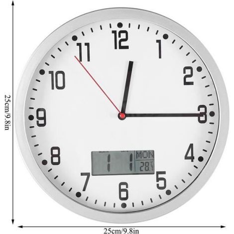 Horloge Murale - Affichage Date Et Temperature - Pour Bureau Chambre Salon - 25 Cm - Plastique Bois Naturel - 1 Unite (1/4)