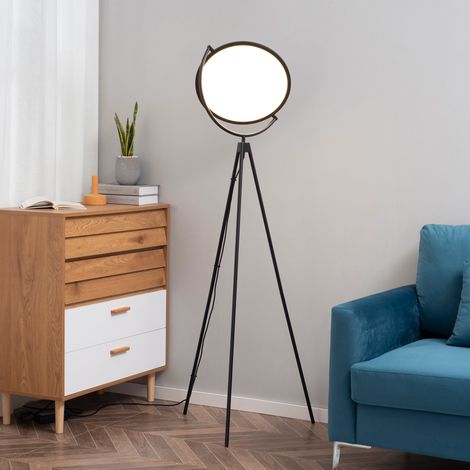 Lampada da terra moderna con luce LED da 20W, treppiede in metallo, paralume girevole e interruttore a pedale, 60x60x163 cm, nera. (1/5)