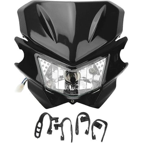 Phare avant de moto H4 avec interface LED étanche et feux de jour (DRL) pour marques compatibles, noir (1/4)