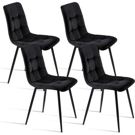 Lot de 4 Chaise de salle à manger en velours, chaises design avec dossier, Chaises de Salle à Manger scandinave, structure en métal - Noir