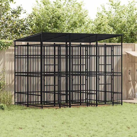 Chenil d'extérieur avec toit pour chiens Acier 5,53 m² (1/5)